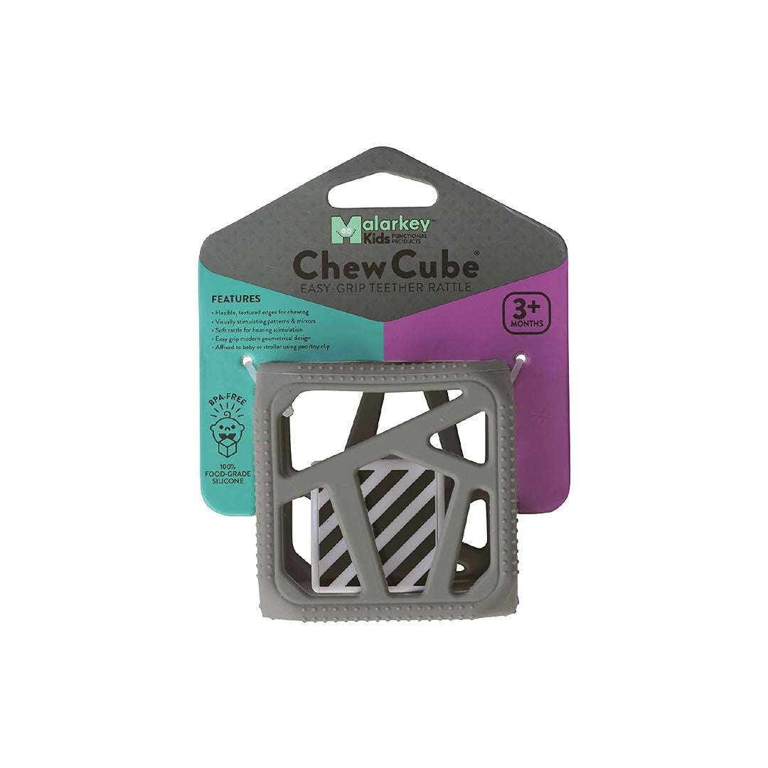 Malarkey Kids Chew Cube Easy-Grip Teether Rattle – Grey