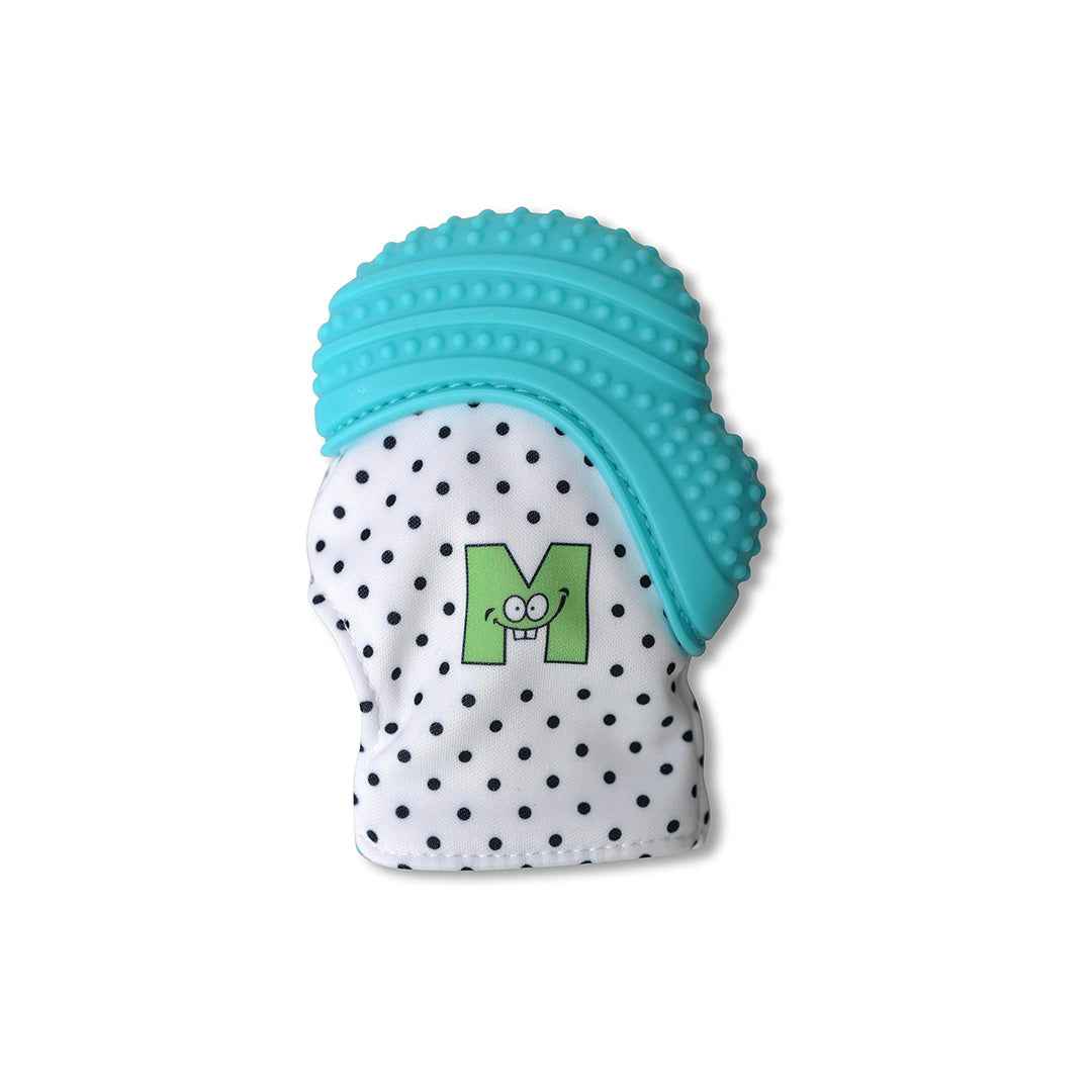 Malarkey Kids Munch Mitt Teething Mitten – Aqua Blue Polka Dots