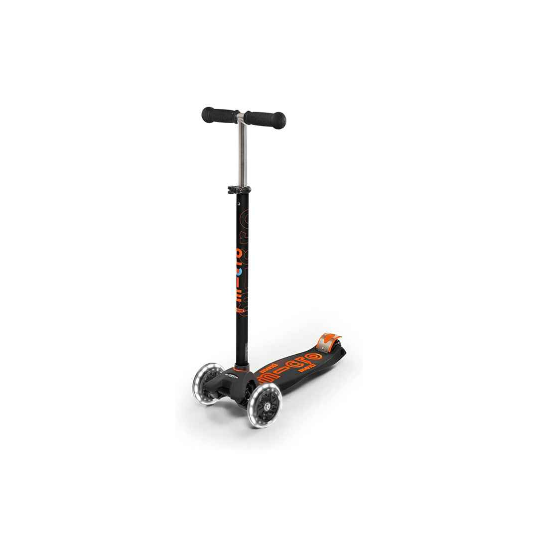 Micro Maxi Deluxe Black/Orange LED Scooter | Foldable Kick Scooter for Toddlers & Preschoolers