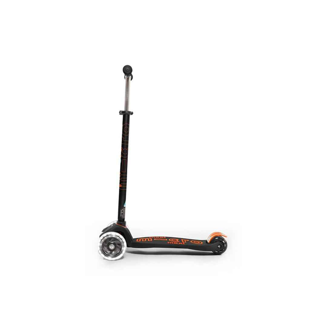 Micro Maxi Deluxe Black/Orange LED Scooter | Foldable Kick Scooter for Toddlers & Preschoolers