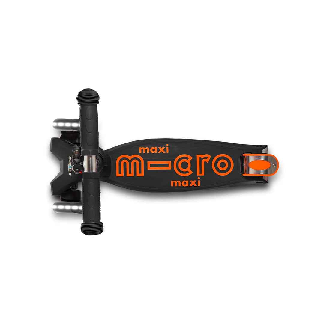 Micro Maxi Deluxe Black/Orange LED Scooter | Foldable Kick Scooter for Toddlers & Preschoolers