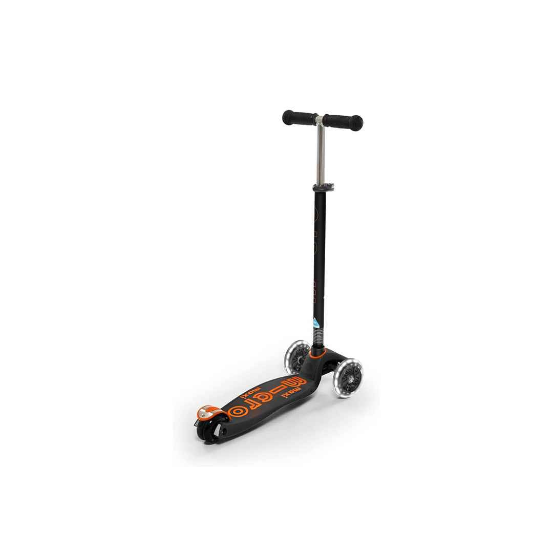 Micro Maxi Deluxe Black/Orange LED Scooter | Foldable Kick Scooter for Toddlers & Preschoolers