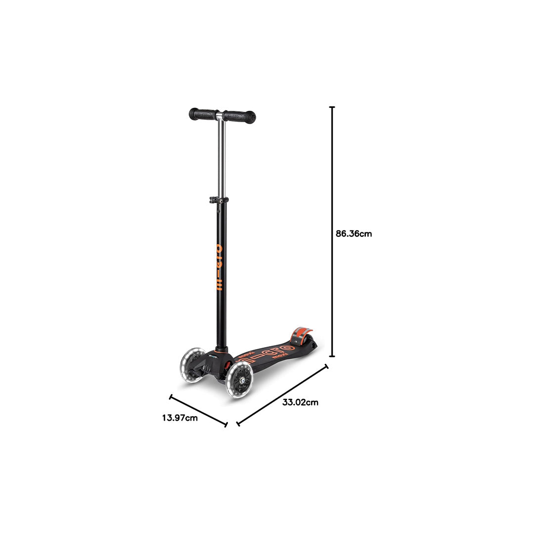 Micro Maxi Deluxe Black/Orange LED Scooter | Foldable Kick Scooter for Toddlers & Preschoolers