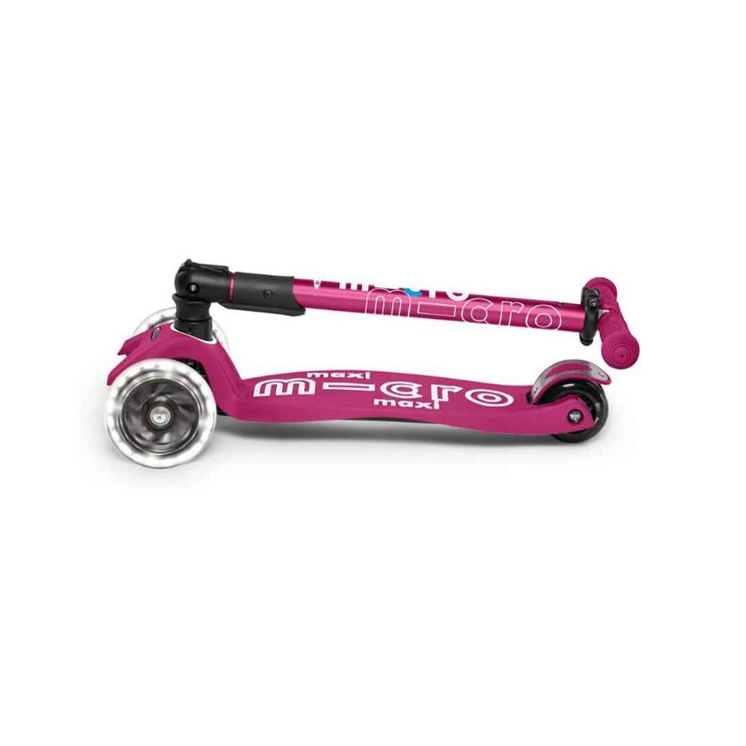 Micro Maxi Deluxe Foldable LED Scooter - Berry Red | Premium Kick Scooter for Kids 5+