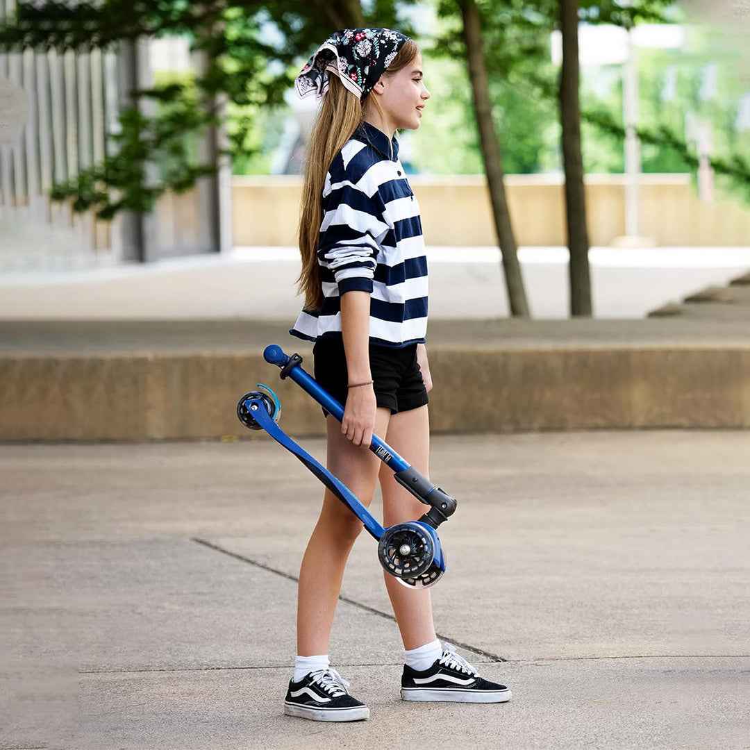 Micro Maxi Deluxe Foldable LED Scooter - Navy Blue | Premium Kick