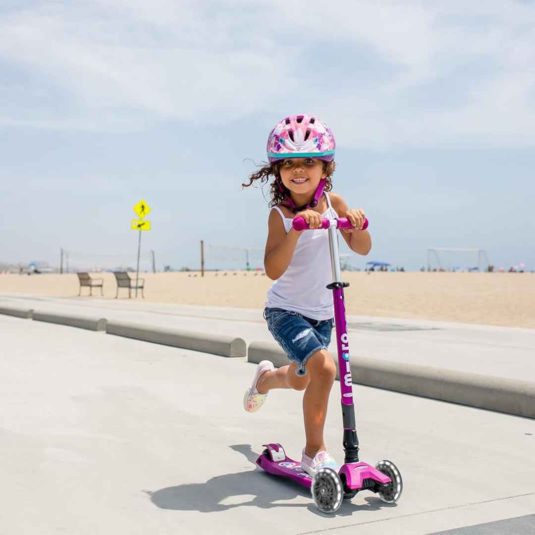 Micro Maxi Deluxe Foldable LED Scooter - Berry Red | Premium Kick Scooter for Kids 5+