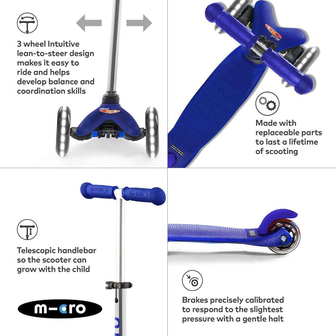 Micro Mini Plus LED Scooter - Blue | Best Tricycle for Toddlers & Preschoolers