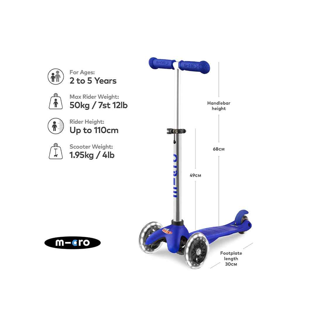 Micro Mini Plus LED Scooter - Blue | Best Tricycle for Toddlers & Preschoolers
