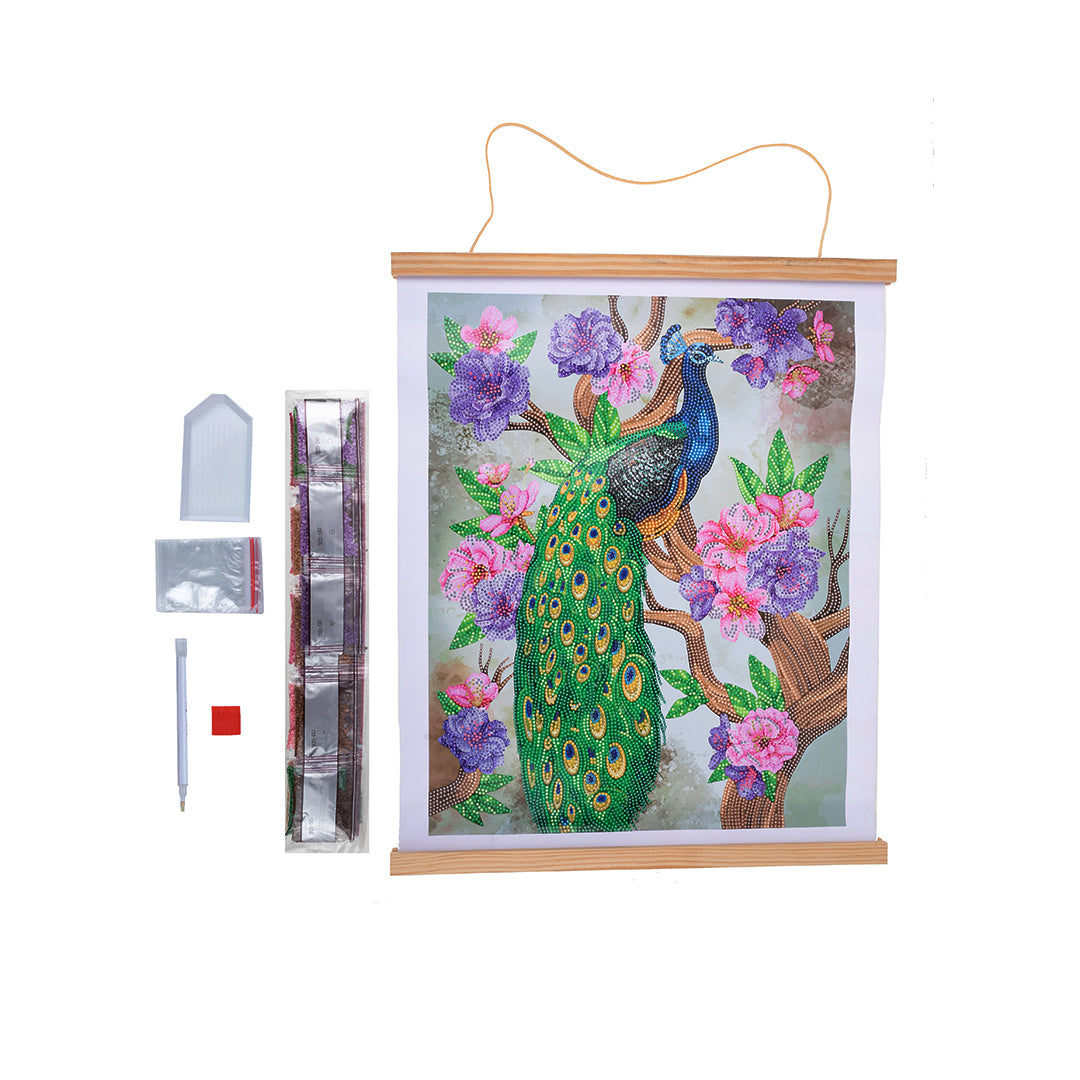 Peacock Peony Crystal Art Scroll Kit - 35x45cm Diamond Painting Wall Art - Toyspry
