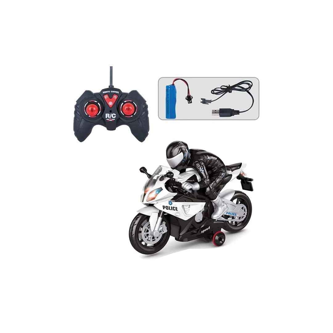 Police Motorcycle Toy with Lights and Music - 1:20 Scale Remote Control Motorbike for Kids