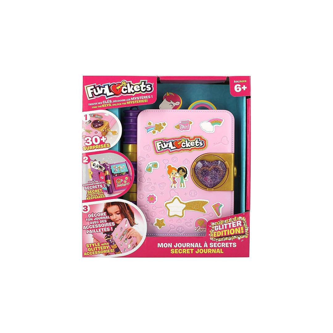 Funlockets Secret Journal Glitter Edition with Lock and Key - Surprise Toy for Kids - Toyspry