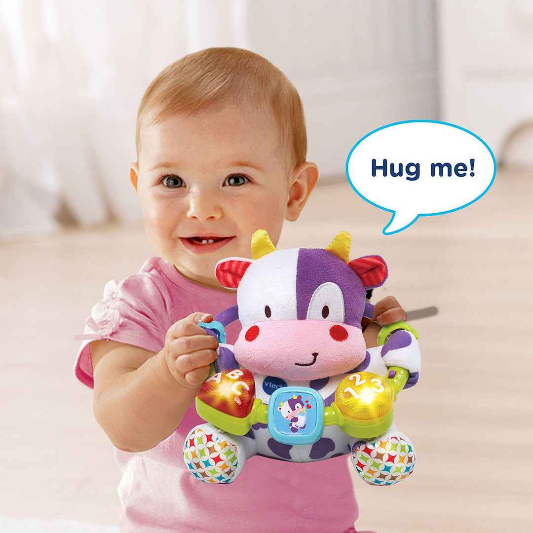 VTech Lil' Critters Musical Beads Purple – Educational Plush Cow Soft Toy for Newborns & Babies | Teaches Shapes, Colors, Numbers, Letters & Sensory Skills