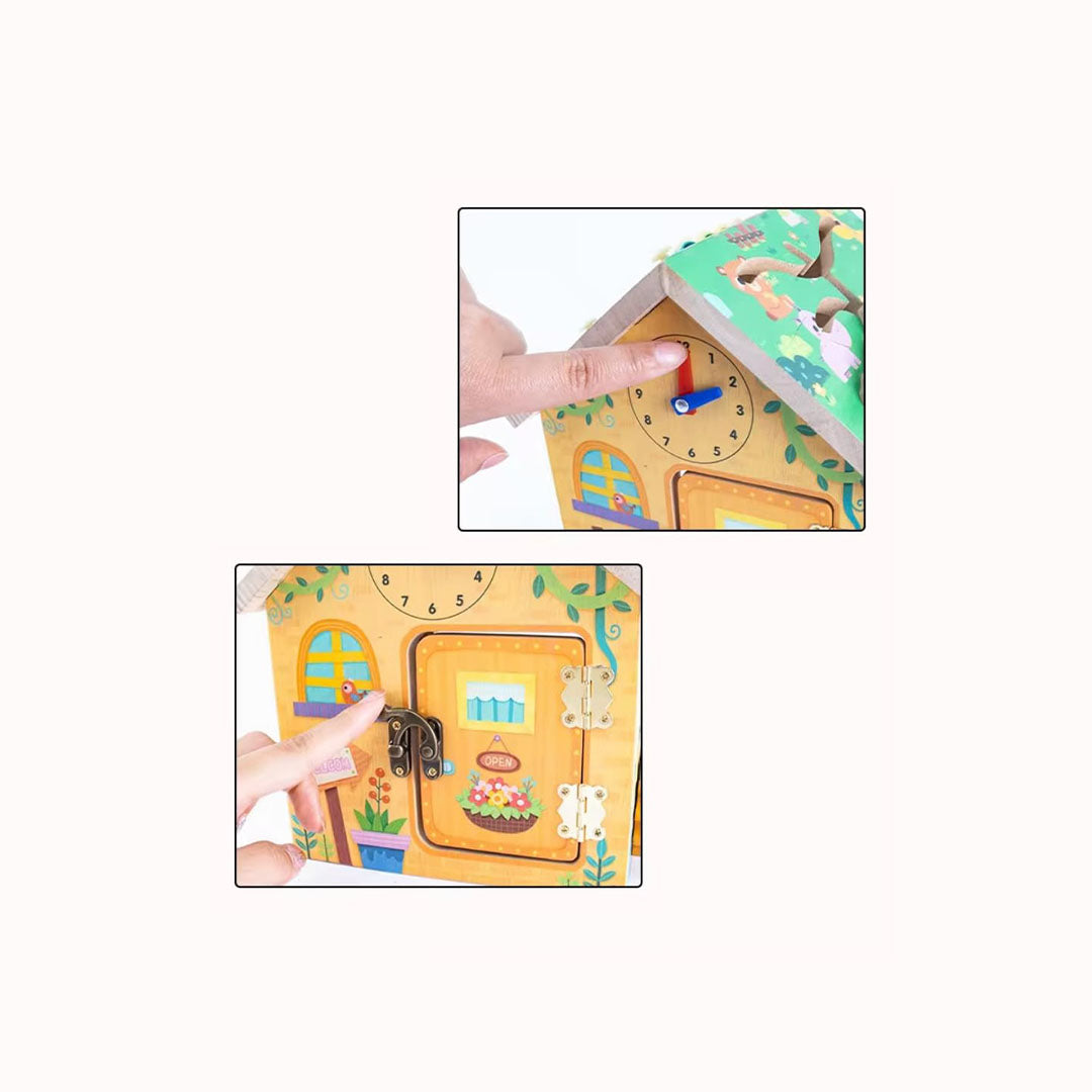 Wooden Activity Center House with Xylophone - Sensory Learning Toy for Kids - Toyspry