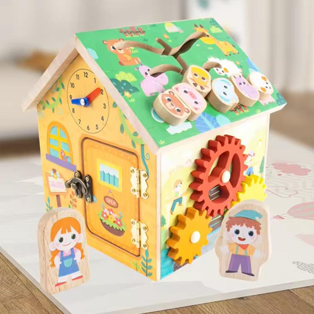 Wooden Activity Center House with Xylophone - Sensory Learning Toy for Kids - Toyspry