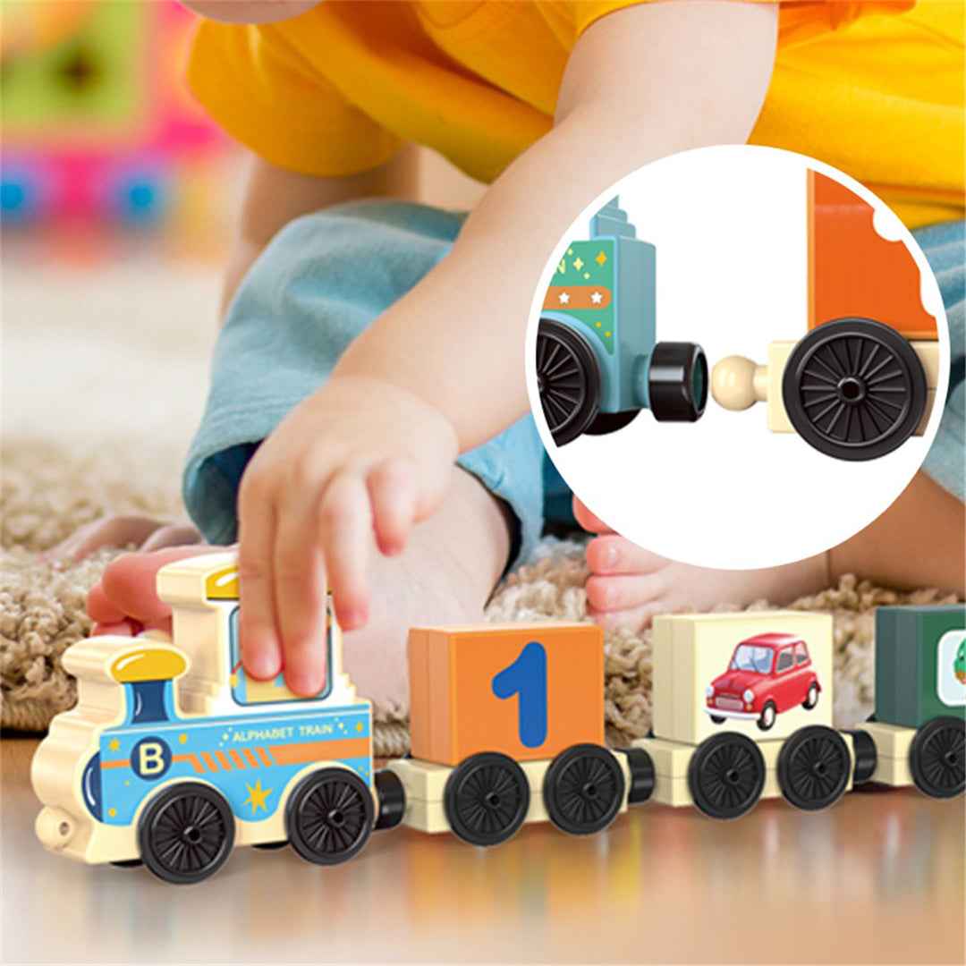 Wooden Alphabet Train Toy | Magnetic Letters & Building Blocks for Kids
