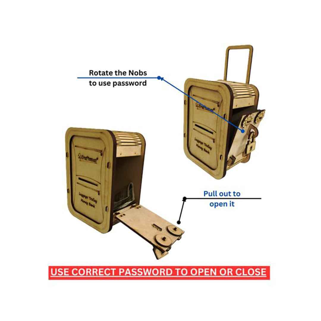 Wooden Money Bank | Luggage Trolley Style Coin Bank