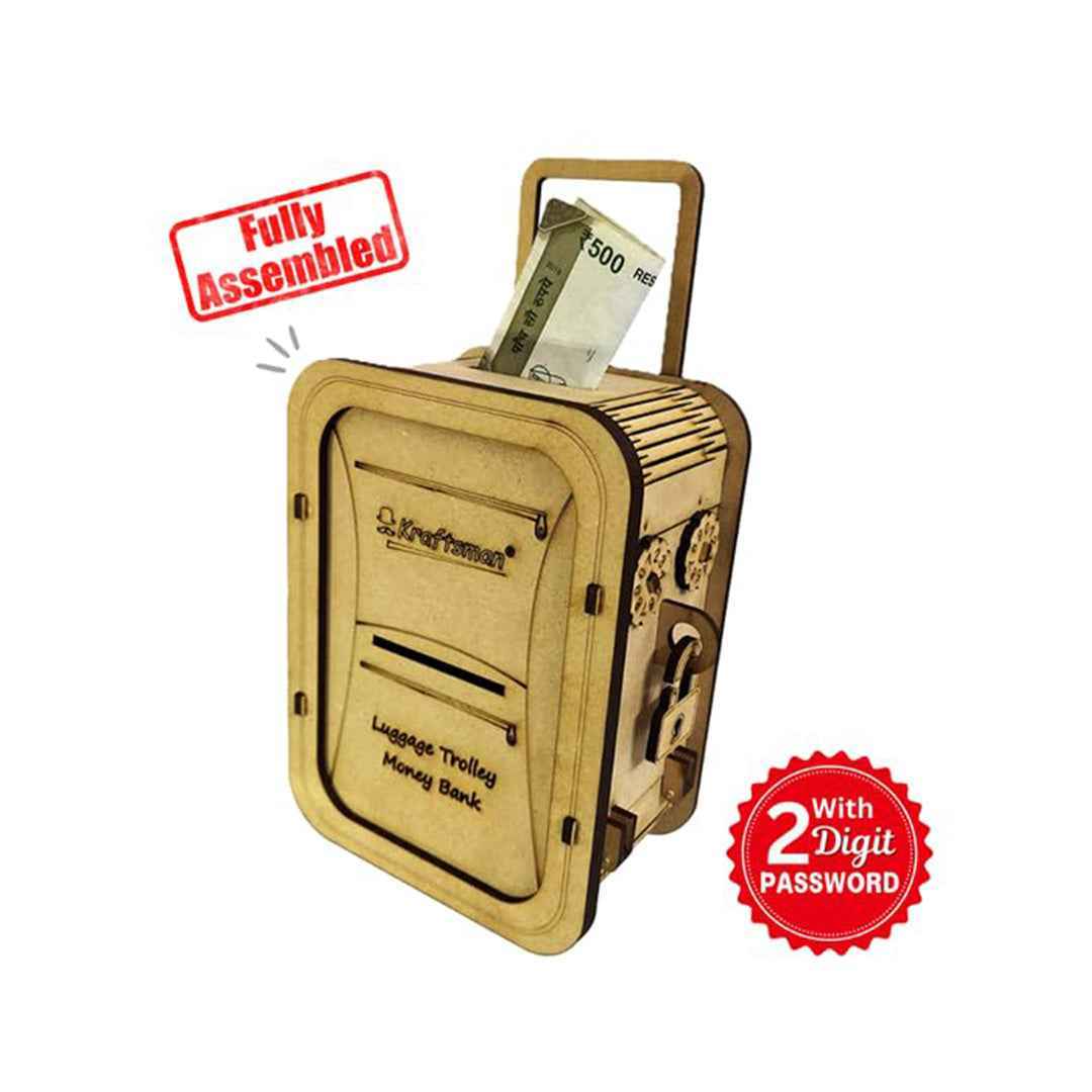 Wooden Money Bank | Luggage Trolley Style Coin Bank