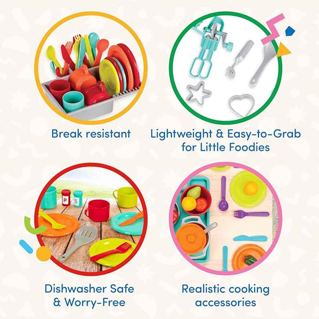 Battat Deluxe Kitchen Playset - 71 Piece Pretend Play Kids Kitchen Set - Toyspry