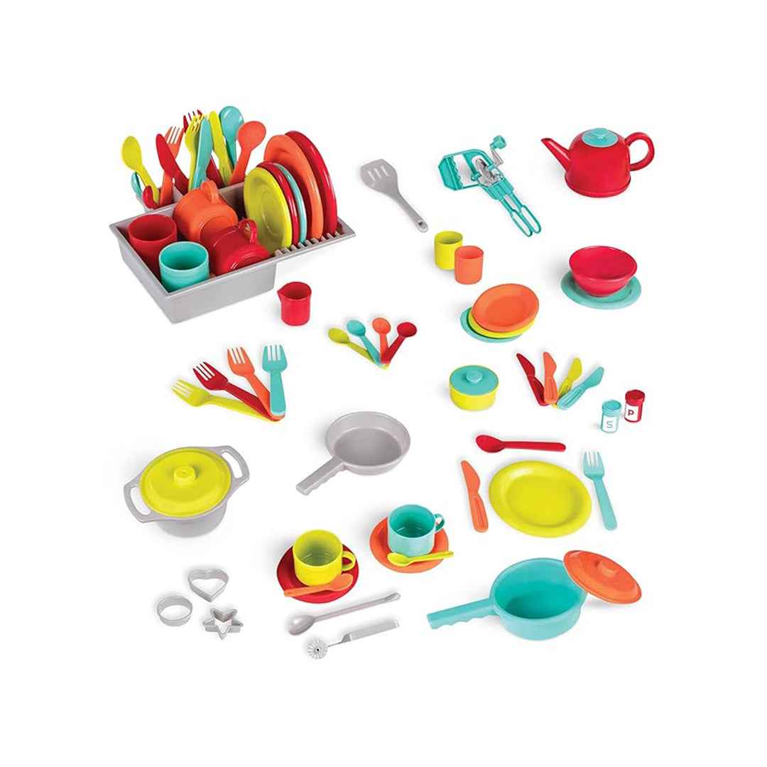 Battat Deluxe Kitchen Playset - 71 Piece Pretend Play Kids Kitchen Set - Toyspry